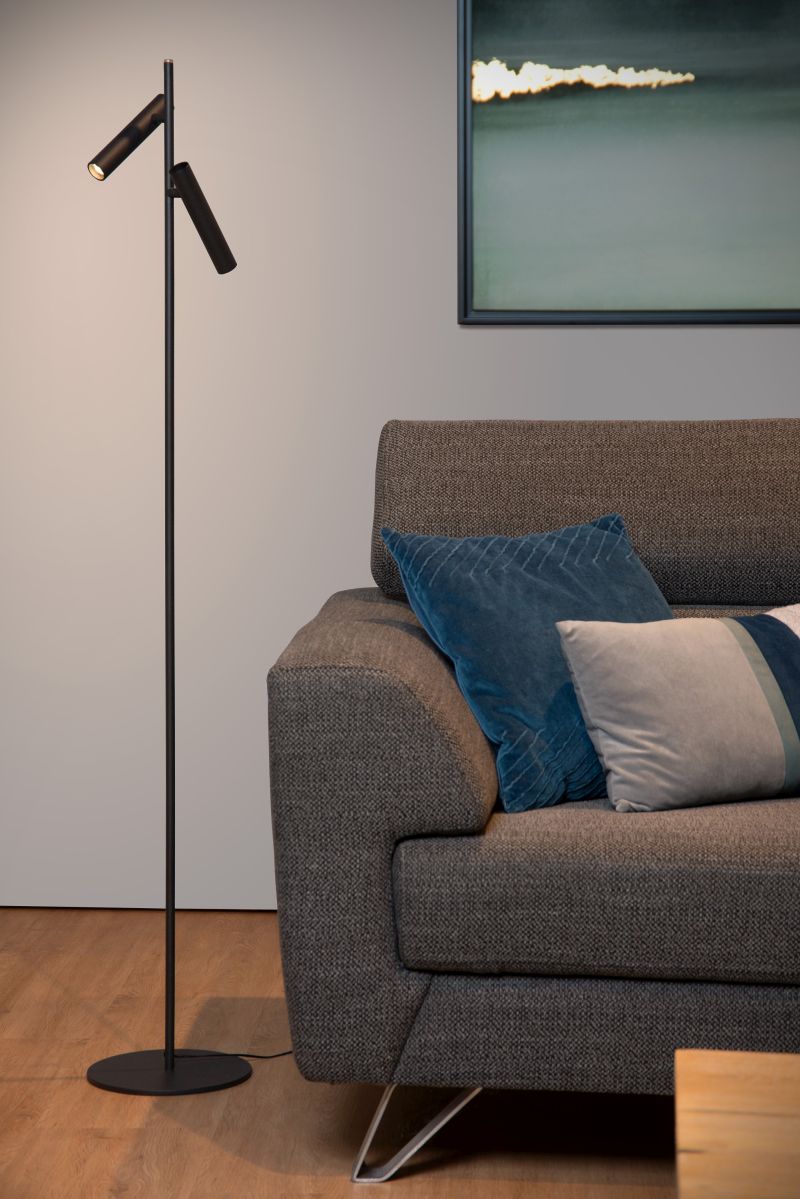 Lucide PHILON - Stojacia lampa na čítanie - Ø 23 cm - LED Rozm. - 2x4,5W 3000K - Čierna